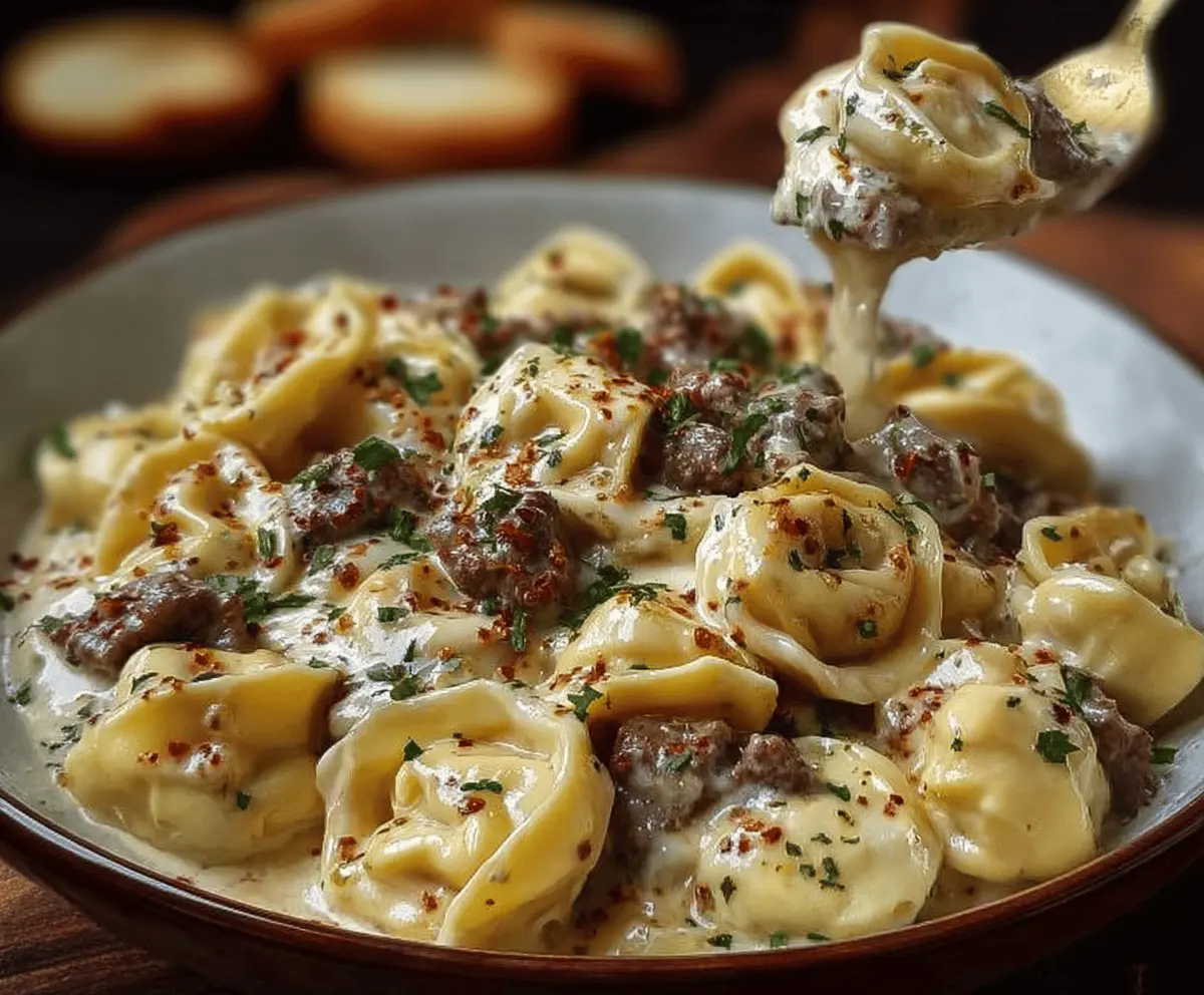 Creamy Cheesesteak Tortellini in Provolone Sauce