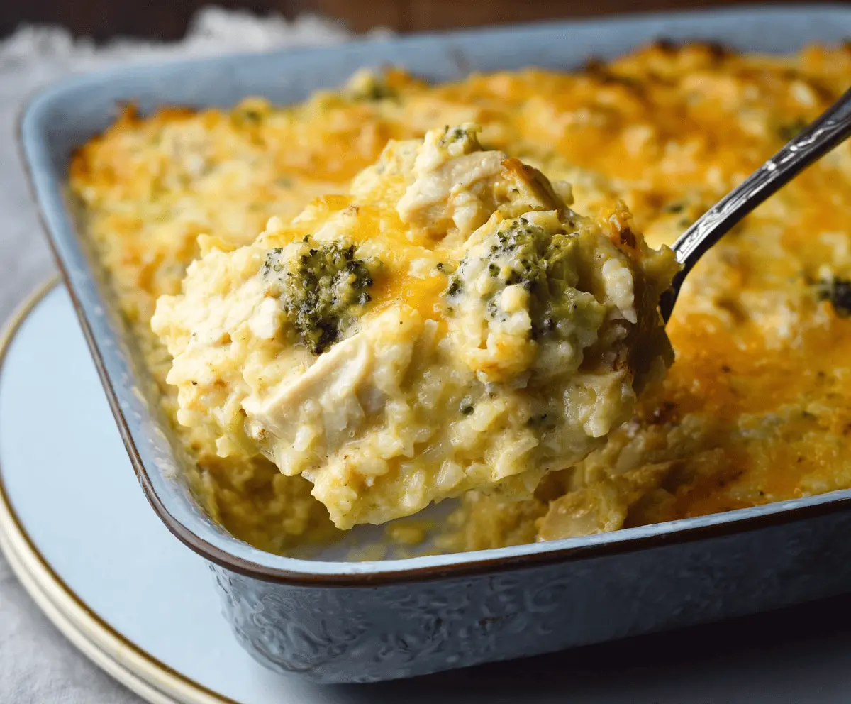 Creamy Chicken Broccoli Rice Cheese Casserole