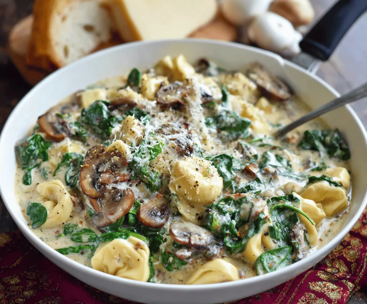 Creamy Tortellini with Spinach and Mushrooms