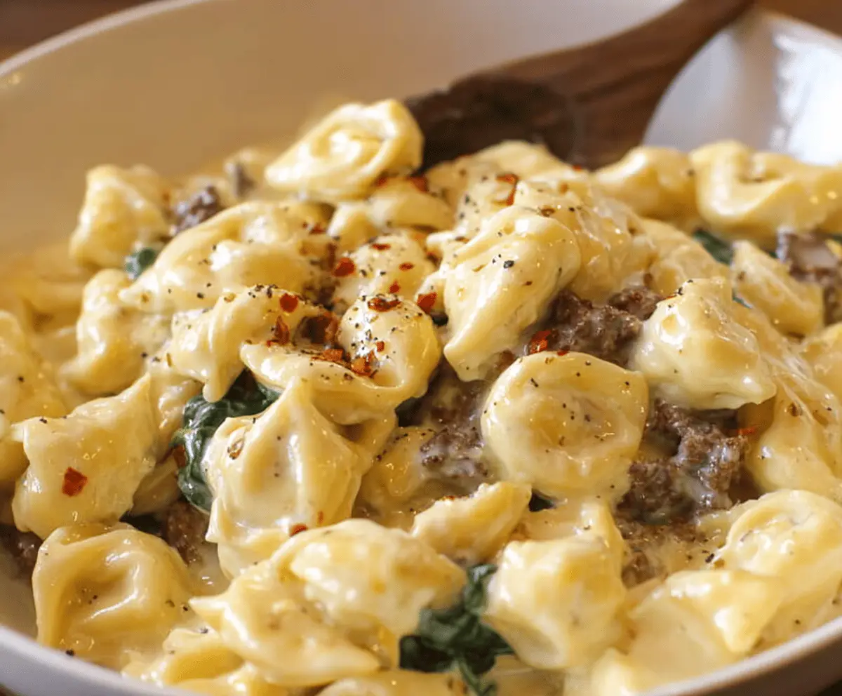 Garlic Butter Beef and Spinach Tortellini