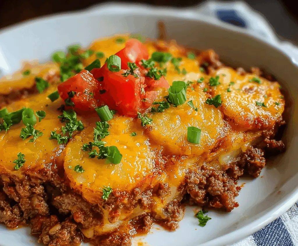 Delicious Hobo Casserole with ground beef, vegetables, and cheese, an easy and hearty recipe perfect for a quick family dinner