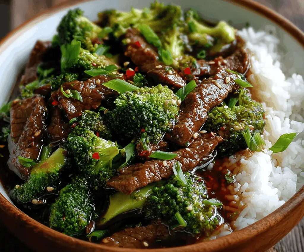 Delicious crock pot beef and broccoli served on a white plate with rice, showcasing tender beef, vibrant broccoli florets, and savory sauce, perfect for a flavorful dinner.