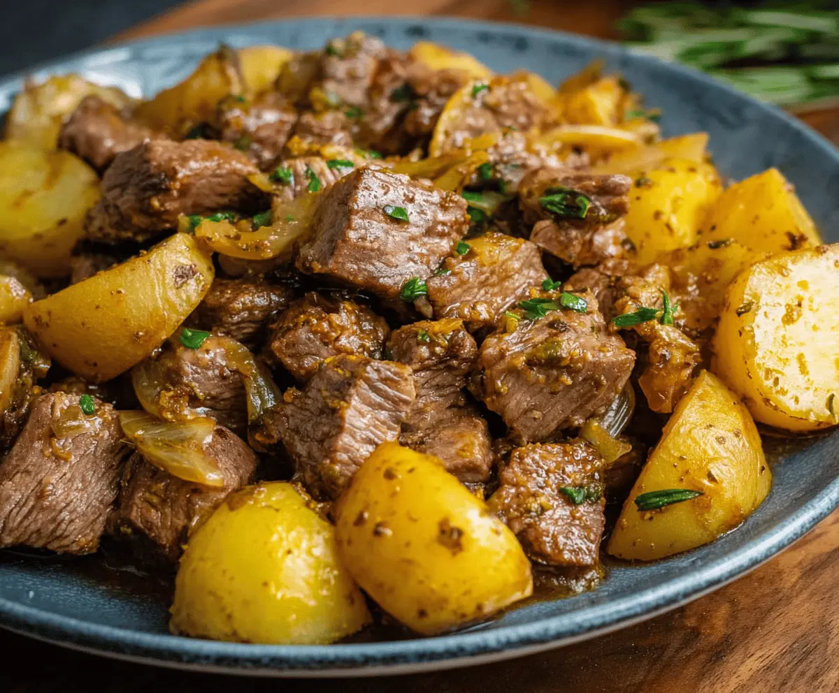 Slow Cooker Garlic Butter Beef Bites & Potatoes