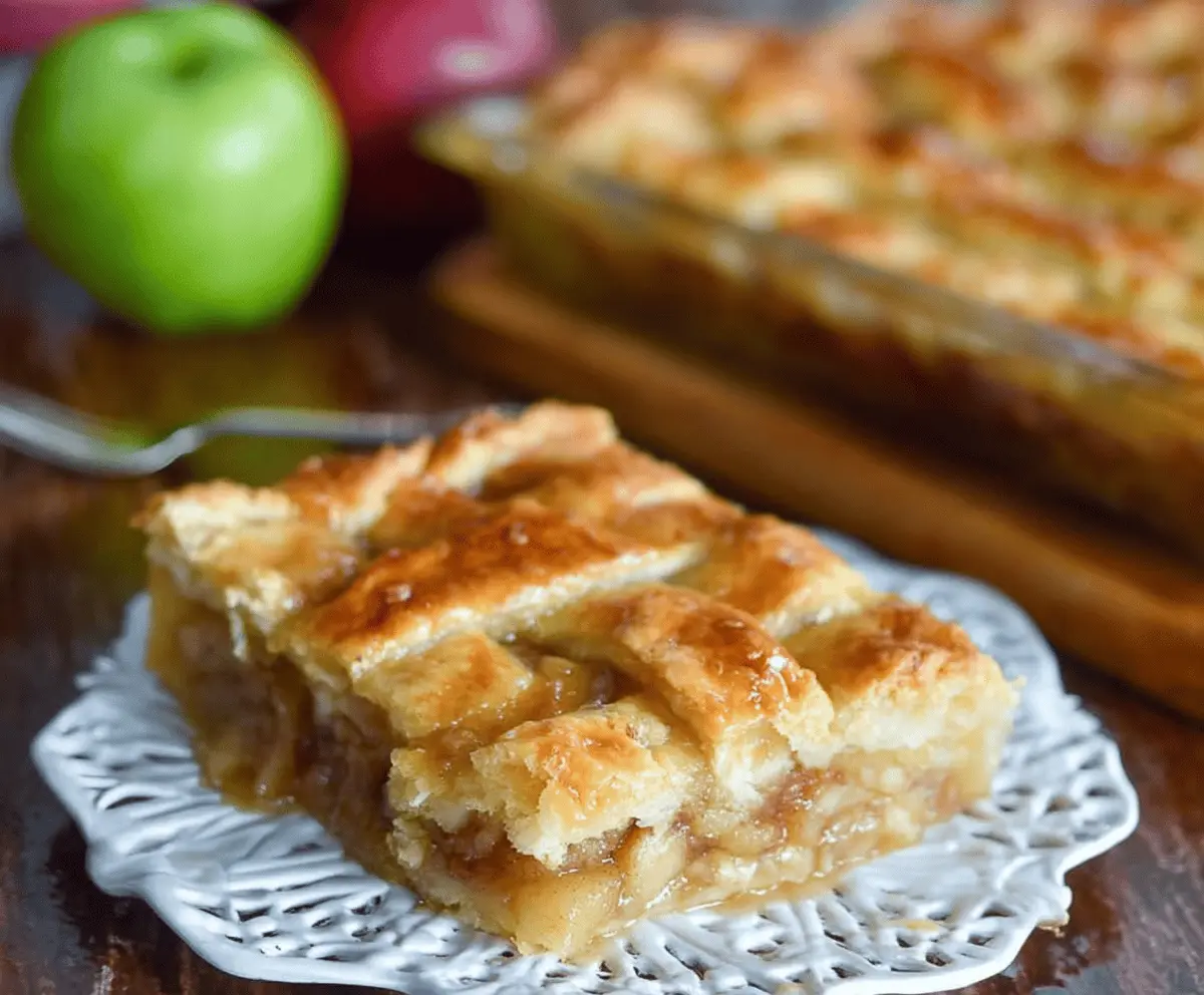 Delicious homemade apple slab pie with golden crust and cinnamon-spiced apple filling, perfect for dessert or gatherings