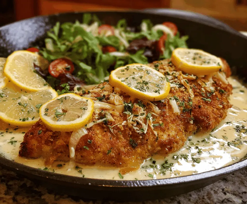 Delicious Lemon Chicken Romano served on a plate, garnished with fresh herbs, perfect for a comforting family dinner