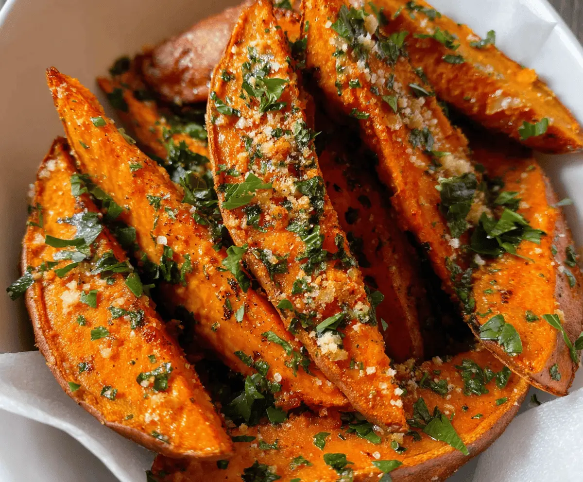 Garlic Parmesan Sweet Potato Wedges Recipe - Crispy & Easy Snack