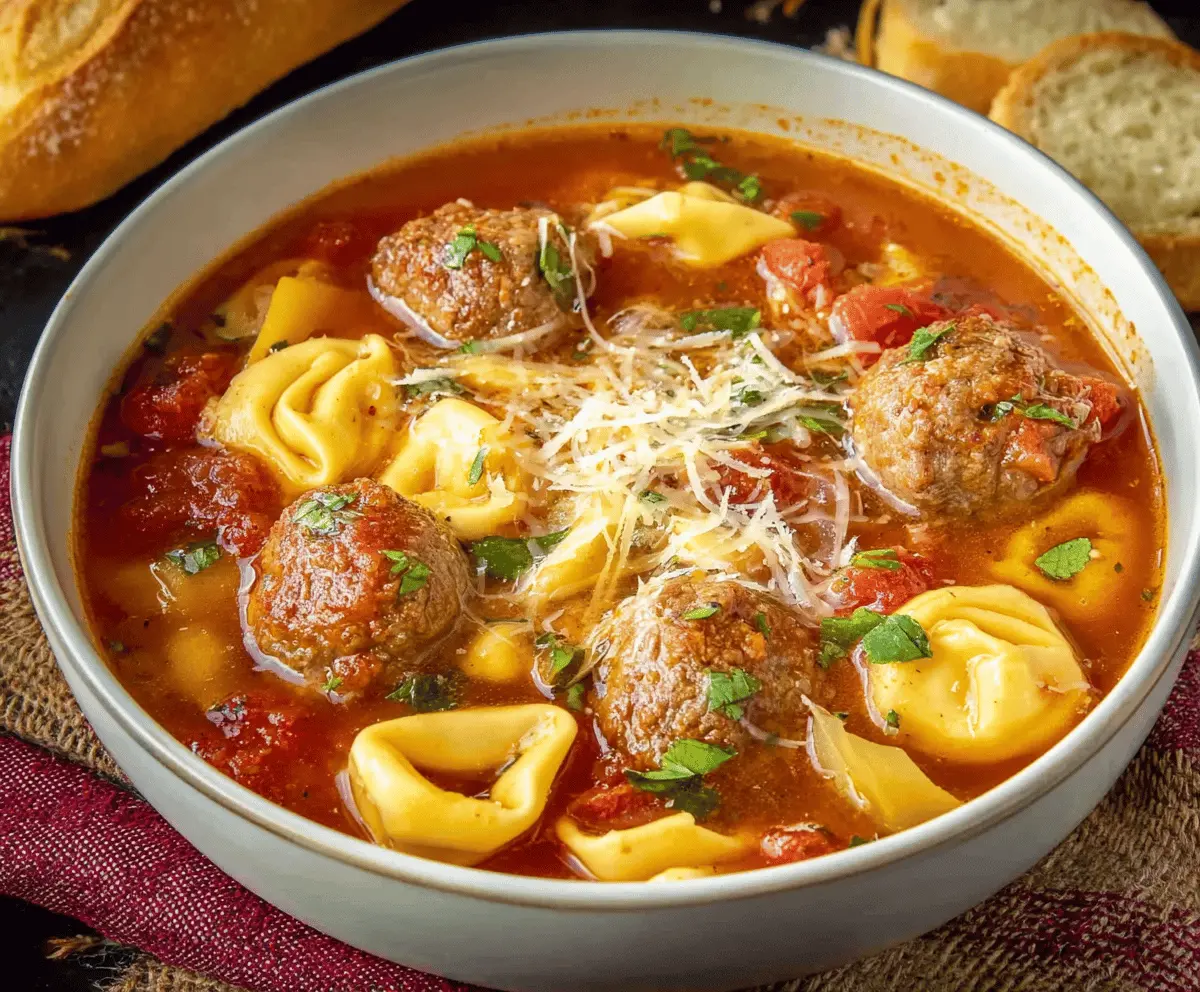 Delicious Meatball Soup with Cheese Tortellini Recipe