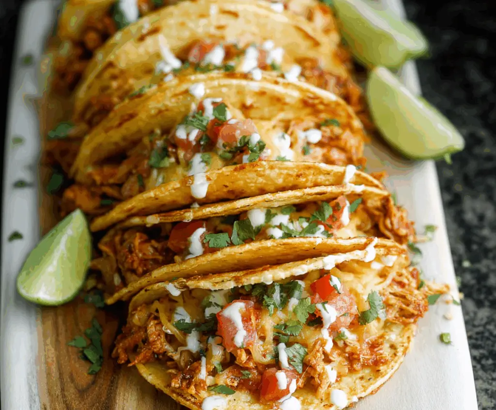 Quick and easy mini baked chicken tacos served on a plate, perfect for a 20-minute meal.