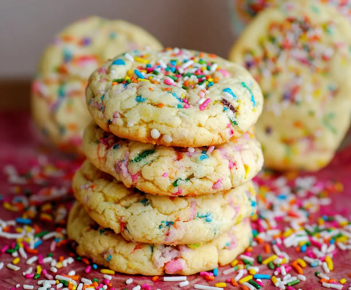 Delicious homemade cake mix cookies on a plate, golden and soft with chocolate chips.