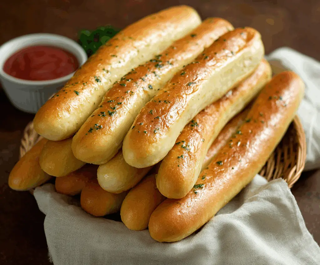 Delicious warm Olive Garden breadsticks with golden crust and soft interior ready to enjoy.