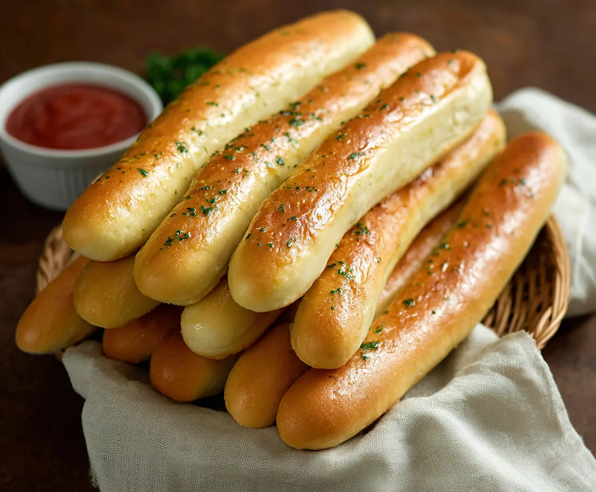 Delicious warm Olive Garden breadsticks with golden crust and soft interior ready to enjoy.