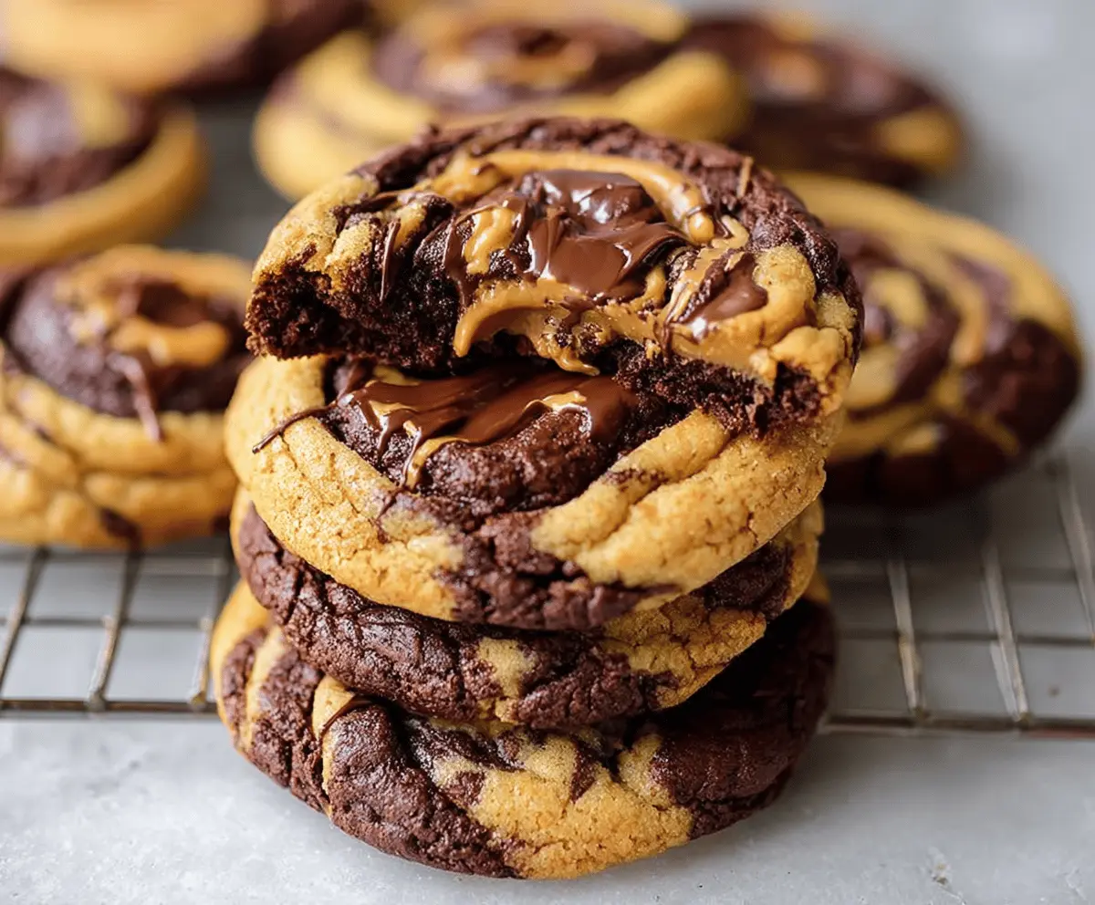 Delicious peanut butter brownie swirl cookies on a plate, showcasing rich chocolate and creamy peanut butter swirls.