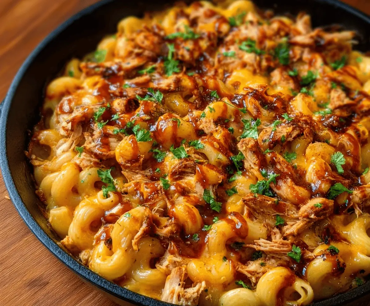 Easy Shredded BBQ Chicken Mac & Cheese