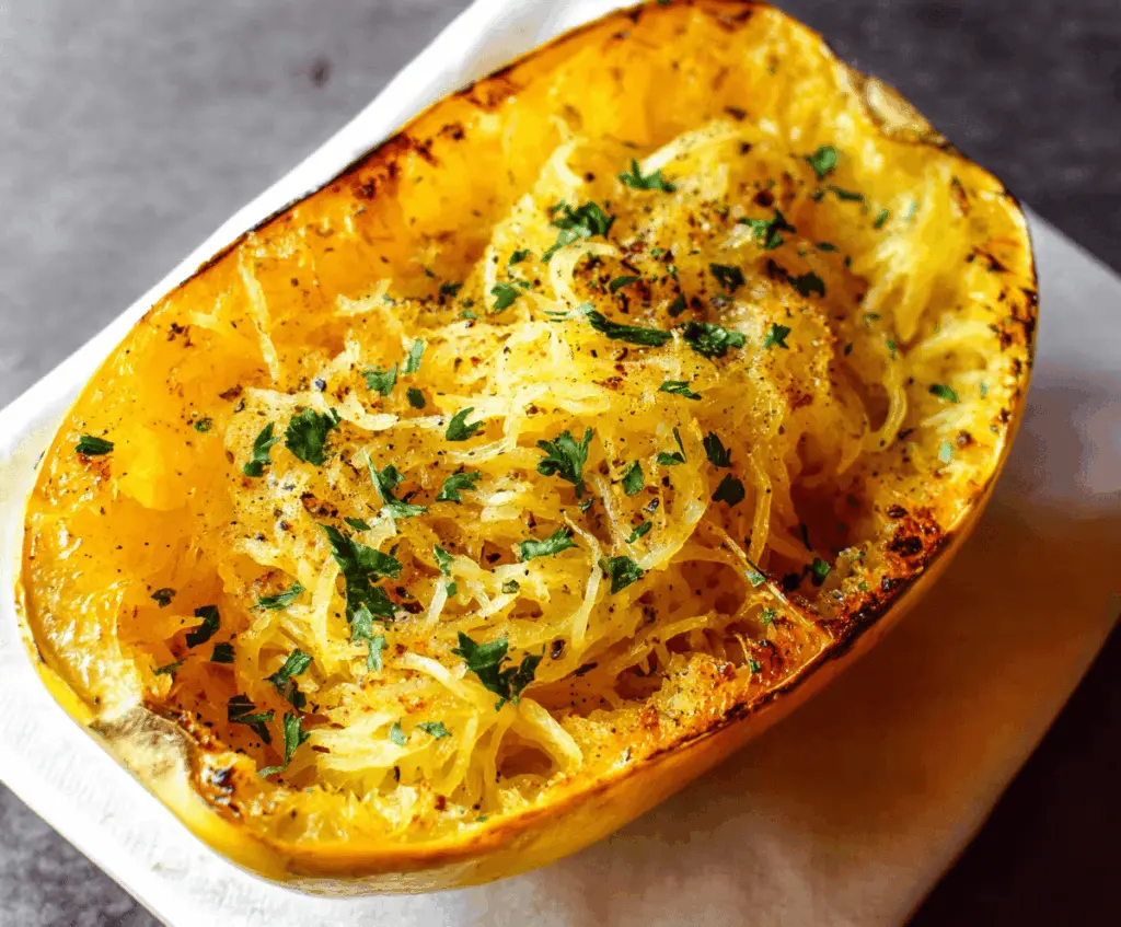 Delicious baked spaghetti squash topped with fresh herbs, showcasing the best healthy vegetarian meal.