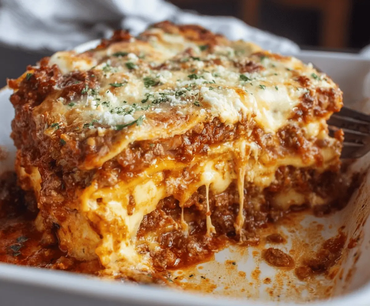 Delicious and easy homemade lasagna recipe featuring layers of cheese, pasta, and rich sauce.