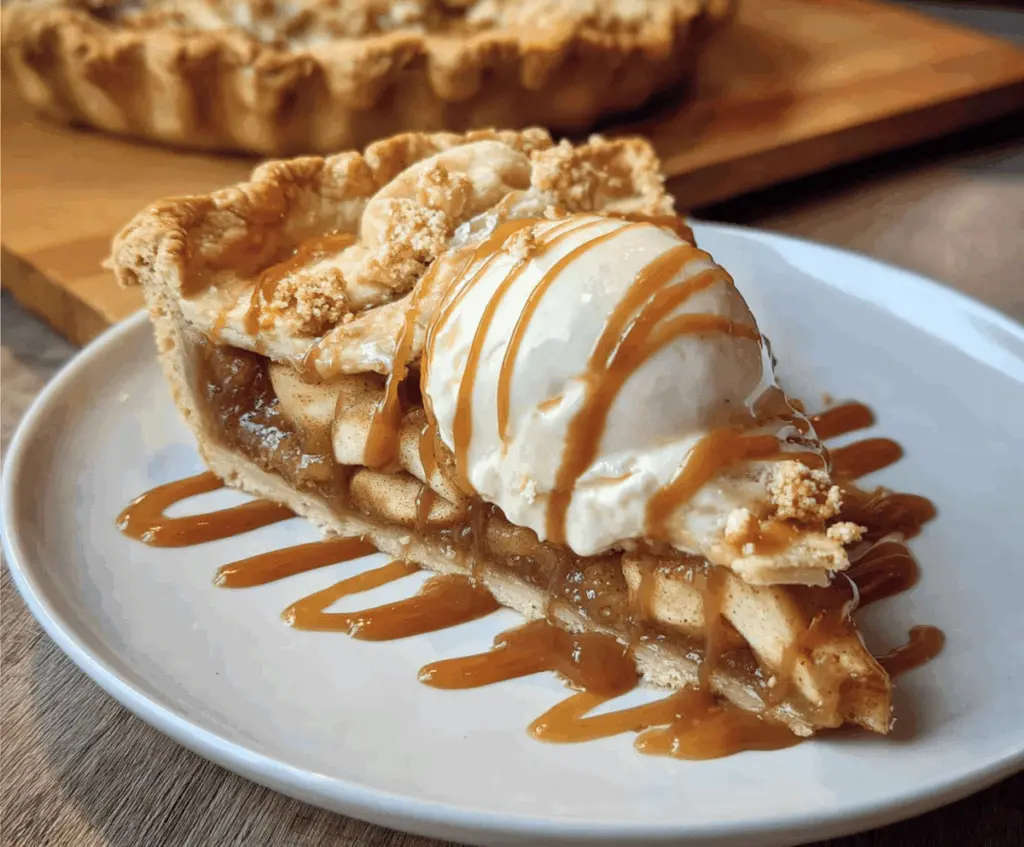 Delicious Toffee Apple Pie with a golden crust and caramelized apple filling