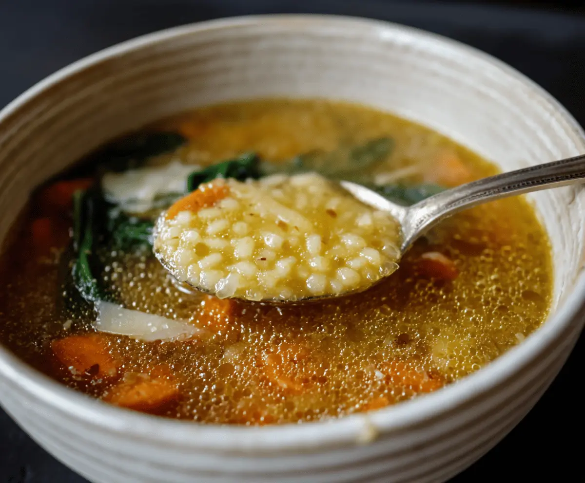 Bowl of ultimate Italian penicillin soup with fresh herbs and vegetables, perfect for soothing colds