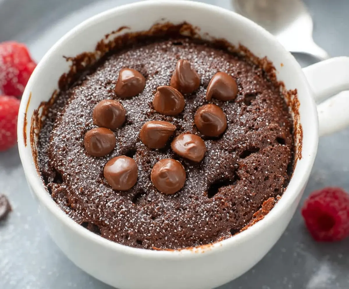 Delicious healthy chocolate mug cake in a cozy mug, perfect for a quick guilt-free dessert.
