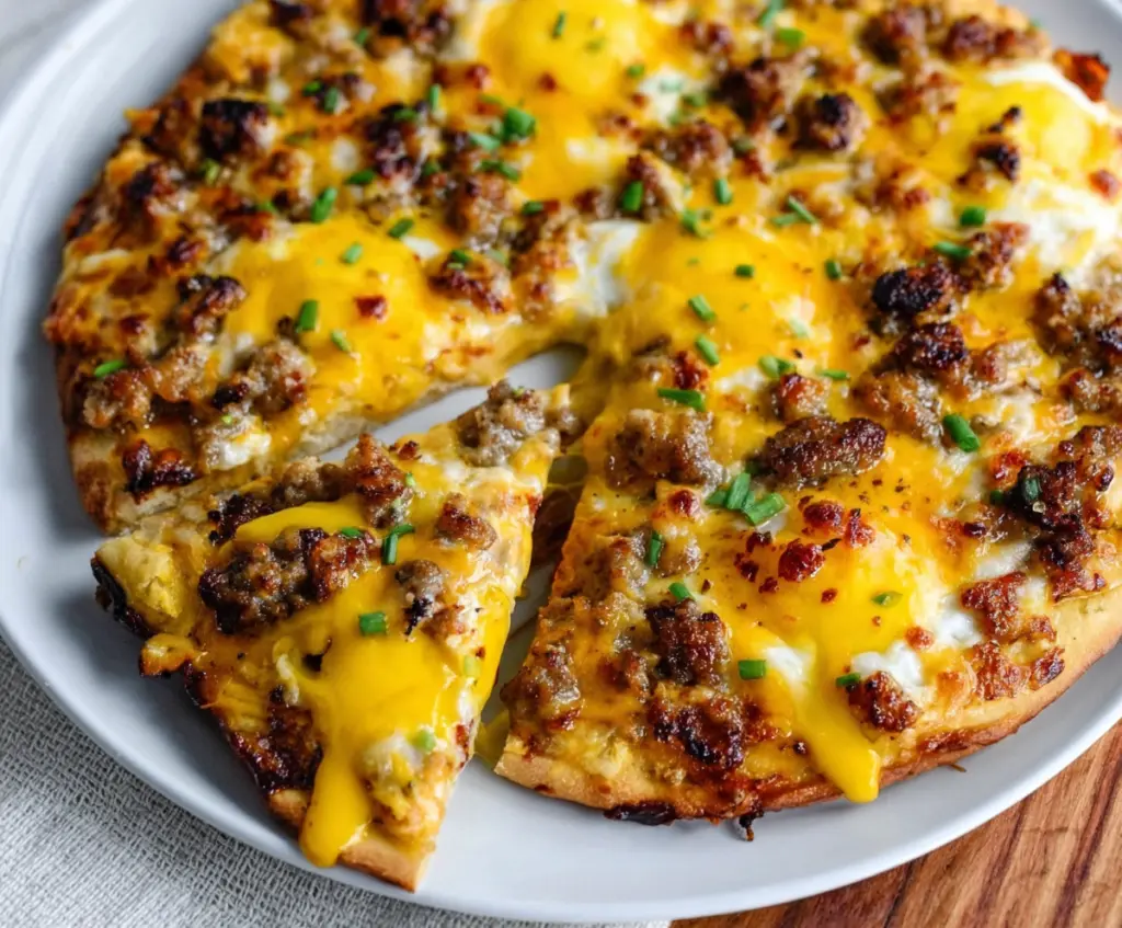 High Protein Sausage & Egg Breakfast Pizza Recipe