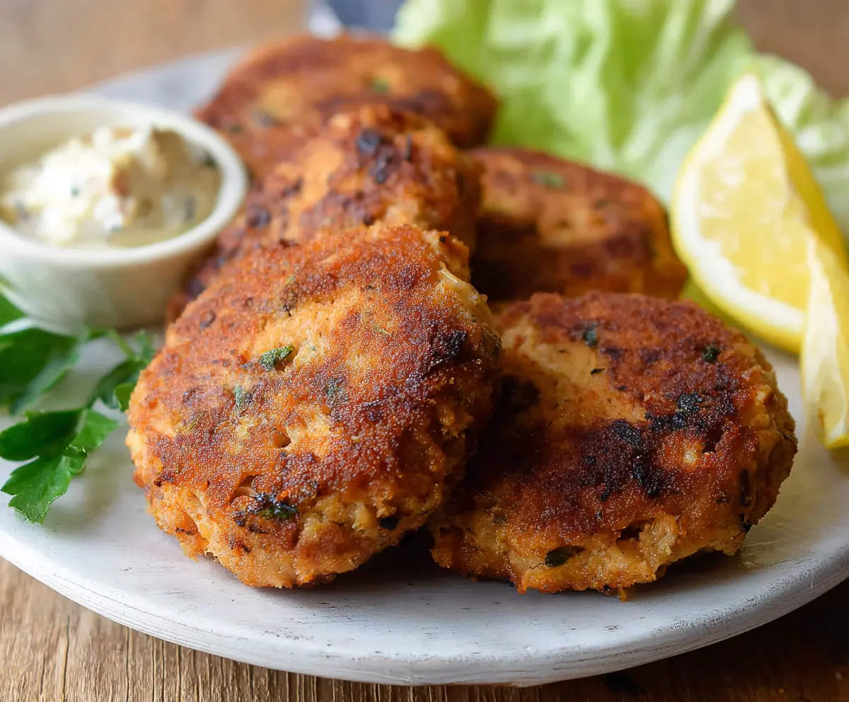 Delicious homemade salmon patties on a plate, perfect for a flavorful meal.