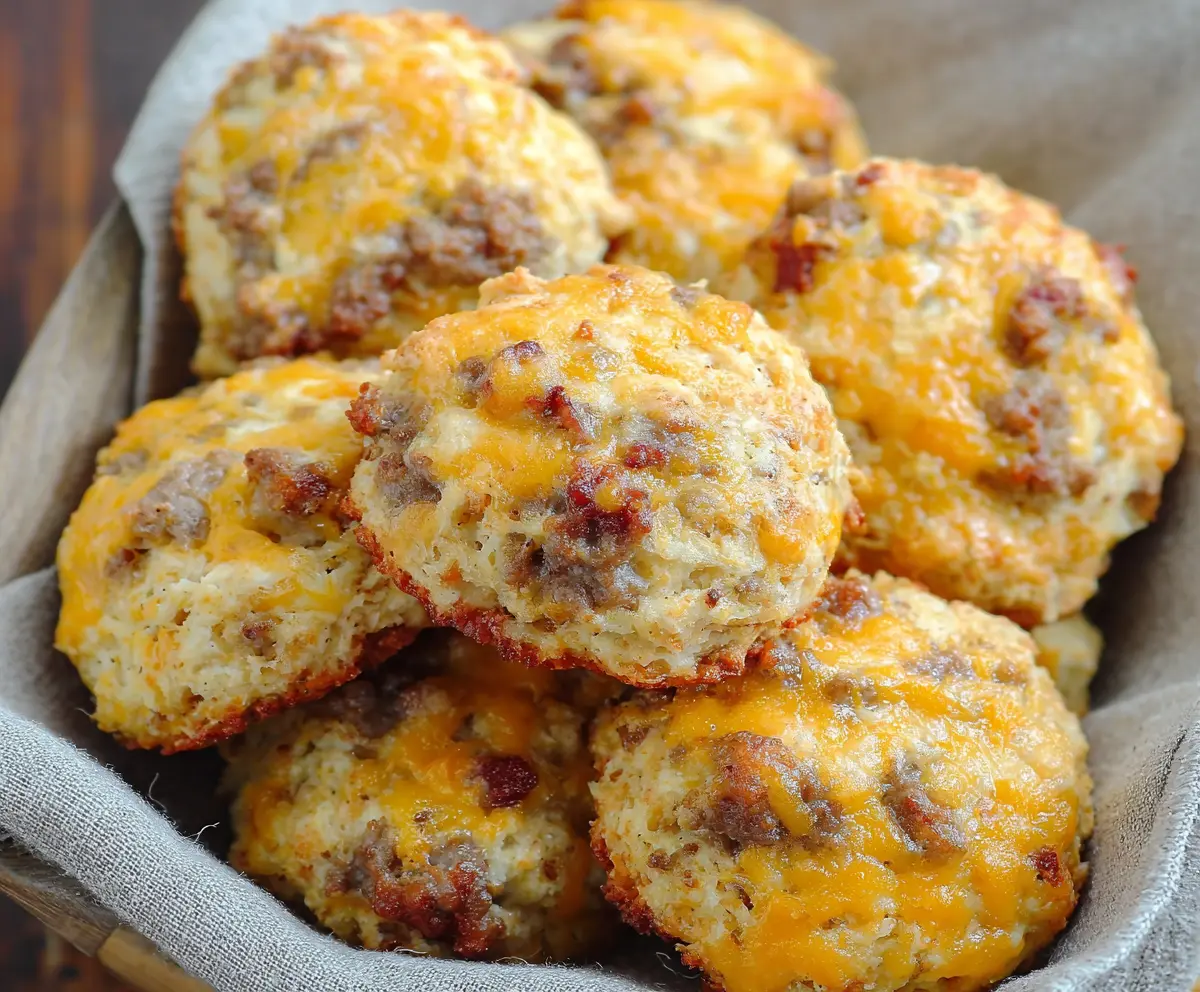 Delicious keto sausage and cheese biscuits served for a healthy breakfast.