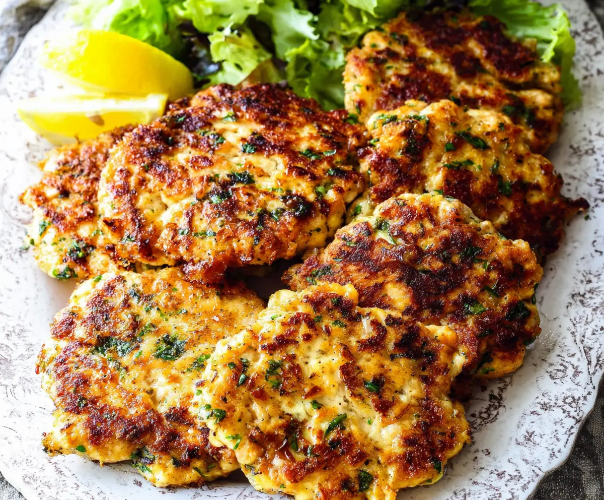 Delicious cheesy chicken fritters served for a low carb dinner, perfect for a healthy meal.