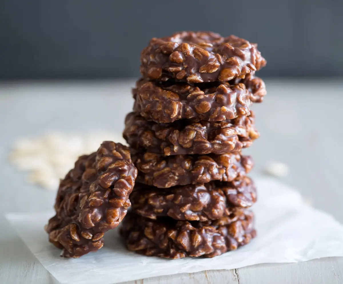 Delicious homemade no bake cookies made with chocolate, oats, and peanut butter.