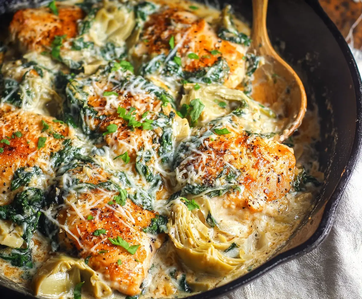 Low Carb Spinach Artichoke Chicken Skillet
