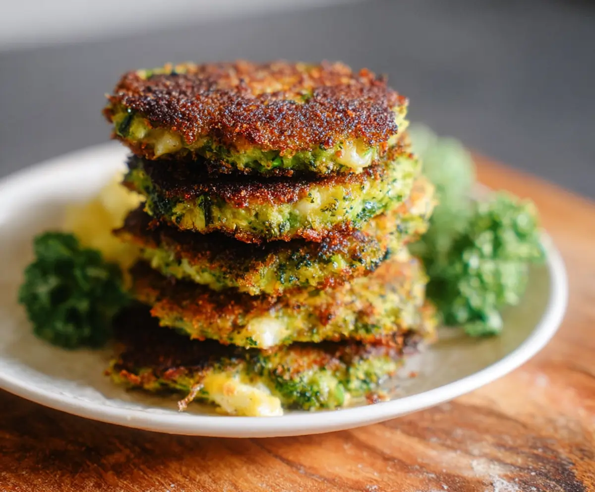 Delicious broccoli cheese patties on a plate, showcasing a crispy golden exterior and melty cheese inside.
