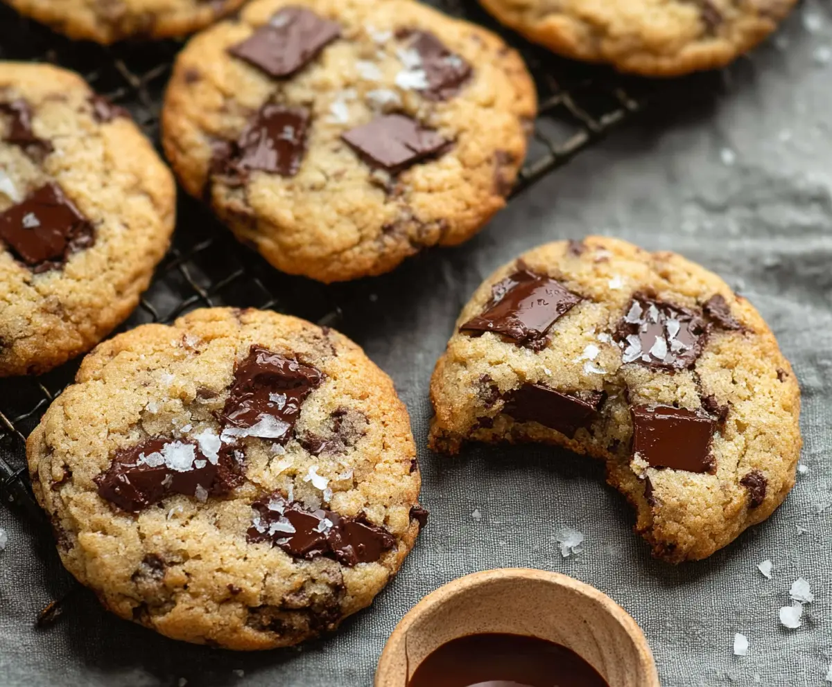 Delicious homemade sourdough discard chocolate chip cookies on a baking tray.